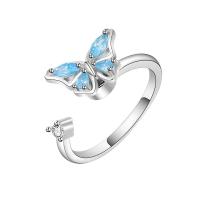 Brass Cuff Finger Ring, Butterfly, plated, rotatable & micro pave cubic zirconia & for woman, more colors for choice, nickel, lead & cadmium free, 8mm, Sold By PC