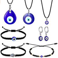Evil Eye Jewelry Set bracelet & earring & necklace Polyester Cord with Lampwork & Zinc Alloy plated 7 pieces & fashion jewelry mixed colors Sold By Set
