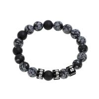 Snowflake Obsidian Bracelet with 304 Stainless Steel Round Vacuum Plating for man 60mm Sold By PC