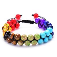 Gemstone Woven Ball Bracelets, Tiger Eye, with Knot Cord & Rainbow Stone, handmade, fashion jewelry & Unisex & different size for choice & 2-strand, 6mm,8mm, Length:Approx 7.5-11.8 Inch, Sold By PC