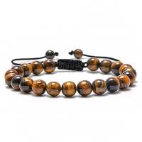 Natural Tiger Eye Bracelets with Knot Cord handmade fashion jewelry & Unisex 8mm Length Approx 7-9.4 Inch Sold By PC