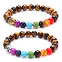 Gemstone Bracelets, Tiger Eye, with Gemstone & Brass, handmade, fashion jewelry & Unisex, more colors for choice, 8mm, Length:Approx 6.6-8.2 Inch, Sold By PC