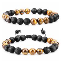 Gemstone Bracelets, with Knot Cord & Lava, handmade, 2 pieces & fashion jewelry & different materials for choice & Unisex, 8mm, Length:Approx 7-9.4 Inch, Sold By Set