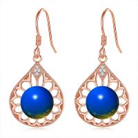 Zinc Alloy Drop Earring with Amber 18K rose gold plated micro pave cubic zirconia & for woman & hollow blue Sold By Pair