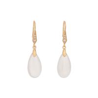 Zinc Alloy Drop Earring with White Chalcedony matte gold color plated micro pave cubic zirconia & for woman 44mm Sold By Pair