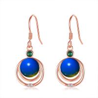 Tibetan Style Drop Earring, with Amber, 18K rose gold plated, micro pave cubic zirconia & for woman & hollow, blue, 13x20mm, Sold By Pair
