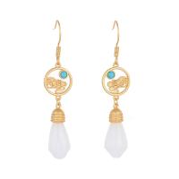 Zinc Alloy Drop Earring with Jade matte gold color plated Imitation Hetian Jade & for woman & hollow 56mm Sold By Pair