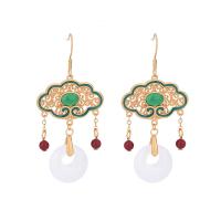 Brass Drop Earring with Jade matte gold color plated Hand-Painted Enamel Glaze & imitation jade & for woman 60mm Sold By Pair
