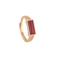 Brass Open Finger Ring, with Gemstone, matte gold color plated, Adjustable & for woman, Sold By PC
