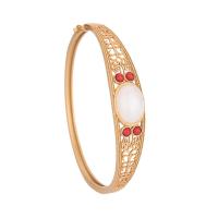 Brass Cuff Bangle with Gemstone matte gold color plated for woman 60mm Sold By PC