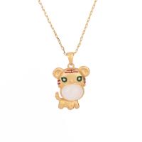 Zinc Alloy Necklace with Gemstone Tiger matte gold color plated for woman & enamel Length Approx 17.71 Inch Sold By PC