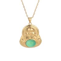 Zinc Alloy Necklace with Agate Buddha matte gold color plated for woman Length Approx 17.72 Inch Sold By PC