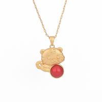 Zinc Alloy Necklace with Jade Tiger matte gold color plated imitation Yunnan red agate & for woman Length Approx 17.72 Inch Sold By PC