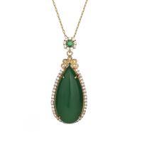 Zinc Alloy Necklace with Green Calcedony matte gold color plated micro pave cubic zirconia & for woman Length Approx 17.72 Inch Sold By PC