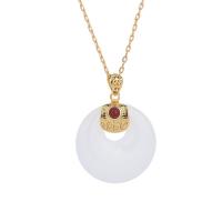 Zinc Alloy Necklace with Jade matte gold color plated Imitation Hetian Jade & for woman Length Approx 17.72 Inch Sold By PC