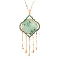 Zinc Alloy Necklace with Jade 24K gold plated Imitation Hetian Jade & for woman & enamel green 74mm Length Approx 17.72 Inch Sold By PC