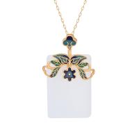 Zinc Alloy Necklace with Gemstone matte gold color plated for woman & enamel 45mm Length Approx 17.72 Inch Sold By PC