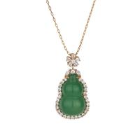 Tibetan Style Necklace, with Green Calcedony, Calabash, gold color plated, micro pave cubic zirconia & for woman, 20x38mm, Length:Approx 17.72 Inch, Sold By PC