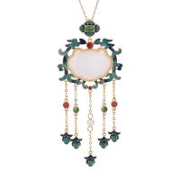 Tibetan Style Necklace, with Jade, matte gold color plated, Imitation Hetian Jade & for woman & enamel, 90mm, Length:Approx 17.72 Inch, Sold By PC