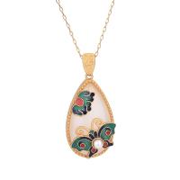 Brass Necklace, with Jade & Plastic Pearl, matte gold color plated, Imitation Hetian Jade & Hand-Painted Enamel Glaze & for woman, 42mm, Length:Approx 17.72 Inch, Sold By PC