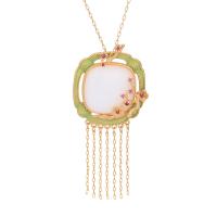 Brass Necklace with Jade gold color plated Imitation Hetian Jade & Hand-Painted Enamel Glaze & for woman 65mm Length Approx 17.72 Inch Sold By PC