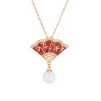 Tibetan Style Necklace, with White Chalcedony, gold color plated, Hand-Painted Enamel Glaze & micro pave cubic zirconia & for woman, 30mm, Length:Approx 17.72 Inch, Sold By PC