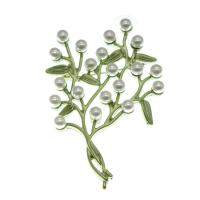 Plastic Pearl Brooch Zinc Alloy with Plastic Pearl Tree stoving varnish for woman nickel lead & cadmium free Sold By Lot