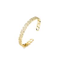 Brass Cuff Bangle, Heart, 18K gold plated, Adjustable & micro pave cubic zirconia & for woman, 55mm, Sold By PC