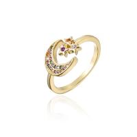 Brass Cuff Finger Ring Moon and Star gold color plated Adjustable & micro pave cubic zirconia & for woman 18mm Sold By PC