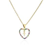 Cubic Zircon Micro Pave Brass Necklace Heart gold color plated with cross pattern & micro pave cubic zirconia & for woman & hollow Length Approx 17.71 Inch Sold By PC