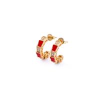 Cubic Zirconia Micro Pave Brass Earring gold color plated micro pave cubic zirconia & for woman & enamel 18mm Sold By Pair