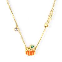 Stainless Steel Jewelry Necklace, 304 Stainless Steel, with 5 extender chain, Pumpkin, Vacuum Ion Plating, fashion jewelry & for woman & enamel, golden, 14x14.20mm, Length:Approx 15.75 Inch, Sold By PC
