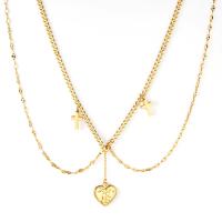 Multi Layer Necklace, 304 Stainless Steel, with 5 extender chain, Heart, Vacuum Ion Plating, fashion jewelry & for woman, golden, 16.80x16.60mm, Length:Approx 15.75 Inch, Sold By PC