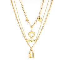 Multi Layer Necklace, 304 Stainless Steel, with 5 extender chain, Heart, Vacuum Ion Plating, Double Layer & fashion jewelry & Unisex, golden, 15x22.50mm, Length:Approx 16.93 Inch, Sold By PC