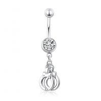 Brass Belly Ring  , with Cubic Zirconia, Handcuffs, platinum color plated, for woman & faceted, platinum color, nickel, lead & cadmium free, 9x43mm, Sold By PC