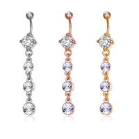 Brass Belly Ring  , with Cubic Zirconia, plated, for woman & faceted, more colors for choice, nickel, lead & cadmium free, 11x62mm, Sold By PC