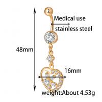 Brass Belly Ring   with Cubic Zirconia Heart gold color plated for woman & faceted golden nickel lead & cadmium free Sold By PC