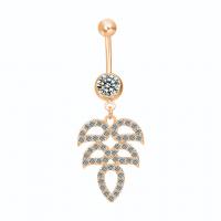 Brass Belly Ring   with Cubic Zirconia Leaf plated for woman & faceted nickel lead & cadmium free Sold By PC