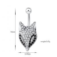 Brass Belly Ring   with Cubic Zirconia Fox platinum color plated for woman & faceted platinum color nickel lead & cadmium free Sold By PC