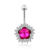 Brass Belly Ring  , with Cubic Zirconia, Flower, platinum color plated, for woman & faceted, more colors for choice, nickel, lead & cadmium free, 16x30mm, Sold By PC