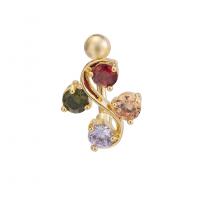 Латунное кольцо живота, Латунь, с кубический цирконий, плакирован золотом, Женский & граненый, разноцветный, не содержит никель, свинец, 15x22mm, продается PC