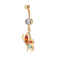 Brass Belly Ring   with Cubic Zirconia Butterfly gold color plated for woman & faceted nickel lead & cadmium free Sold By PC