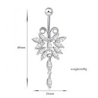 Brass Belly Ring  , with Cubic Zirconia, Butterfly, platinum color plated, for woman & faceted, more colors for choice, nickel, lead & cadmium free, 21x48mm, Sold By PC