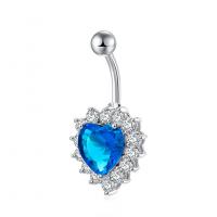 Brass Belly Ring  , with Cubic Zirconia, Heart, platinum color plated, for woman & faceted, more colors for choice, nickel, lead & cadmium free, 16x32mm, Sold By PC
