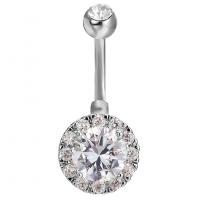 Brass Belly Ring   with Cubic Zirconia Round plated & for woman & faceted nickel lead & cadmium free Sold By PC
