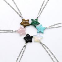 Natural Gemstone Necklace Natural Stone with Brass with 1.97Inch extender chain Star platinum color plated & for woman nickel lead & cadmium free Length Approx 15.75 Inch Sold By PC