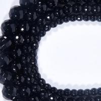 Natürliche schwarze Achat Perlen, Schwarzer Achat, rund, poliert, DIY & verschiedene Größen vorhanden & facettierte, schwarz, verkauft per ca. 15.16 ZollInch Strang