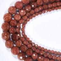 Goldstein Perlen, Goldsand, rund, poliert, DIY & verschiedene Größen vorhanden & facettierte, rot, verkauft per ca. 15.16 ZollInch Strang
