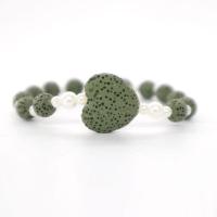 lave volcanique bracelet, avec perle de plastique, coeur, élastique & unisexe, plus de couleurs à choisir, 20x21mm, Longueur:6.69 pouce, Vendu par PC