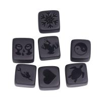 Obsidian Sipping Ice Stones,  Square, Carved, different designs for choice, black, 15x15x15mm, Sold By PC